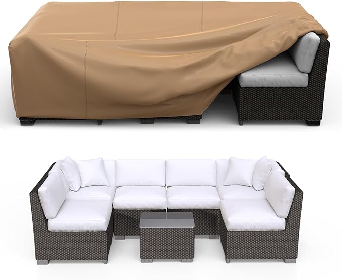 Patio Furniture Set Cover Waterproof, Heavy Duty Furniture Covers for Outdoor Sectional Sofa Set Wicker Rattan Table Chair Rectangular,98"L×78"W×30"H,Brown
