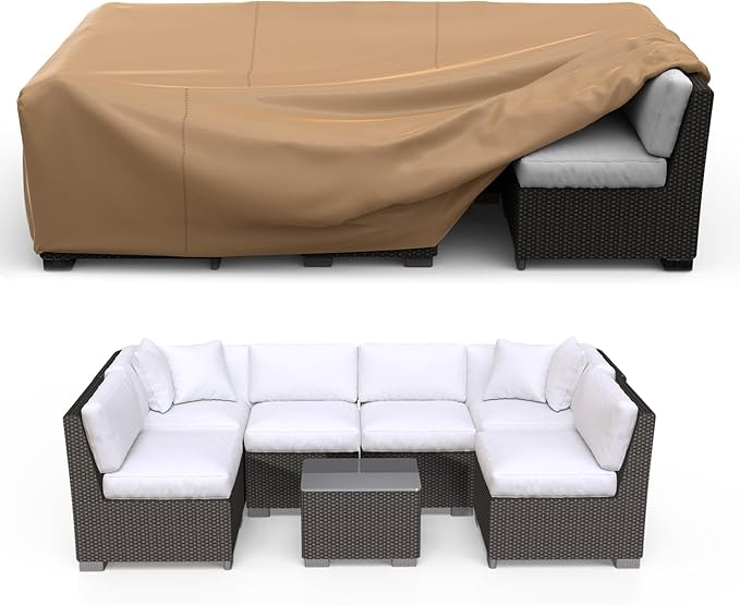 Patio Furniture Set Cover Waterproof, Heavy Duty Furniture Covers for Outdoor Sectional Sofa Set Wicker Rattan Table Chair Rectangular,102"L×74"W×28"H,Brown