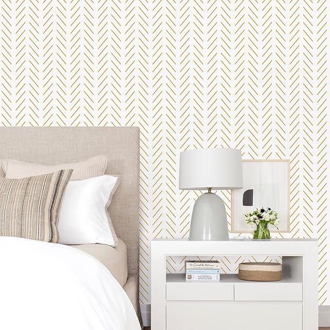Erfoni Yellow and White Peel and Stick Wallpaper Modern Herringbone Wallpaper