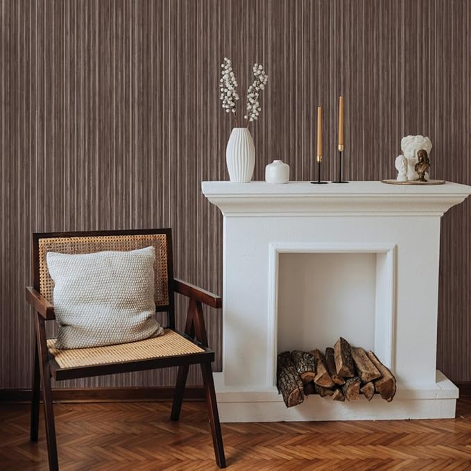 Tempaper Textured Brown & Metallic Silver Faux Grasscloth Removable Peel and