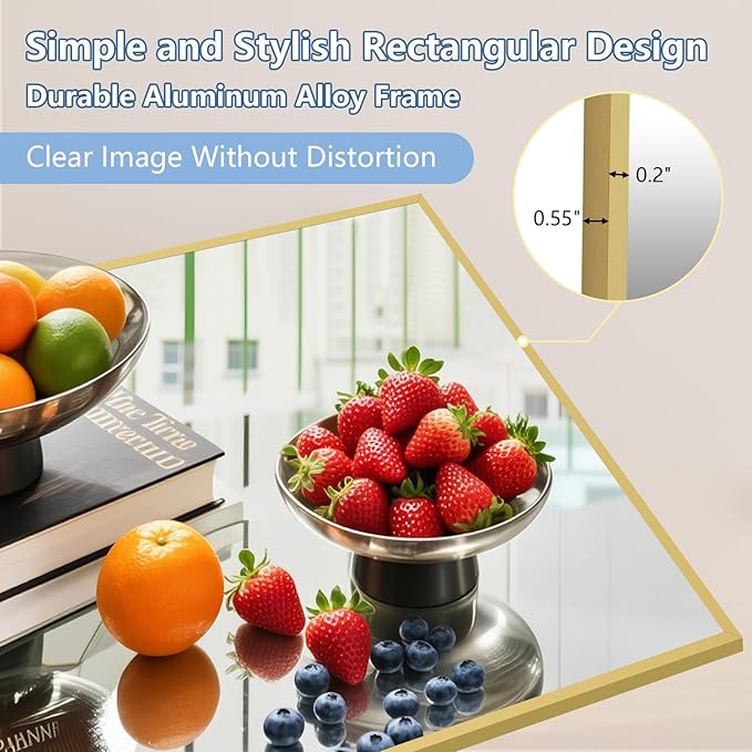 Large Mirror Full Length with Stand, Hanging or Wall Mounted, Tempered Glass