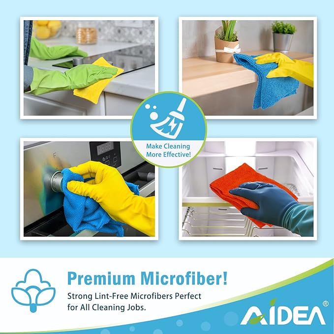 AIDEA Microfiber Cleaning Cloth, 50PK, Microfiber Towels for Cars, All Purpose Cleaning Rags for House, Dusting Cloth for Kitchen, Car, Window, 12"??12"