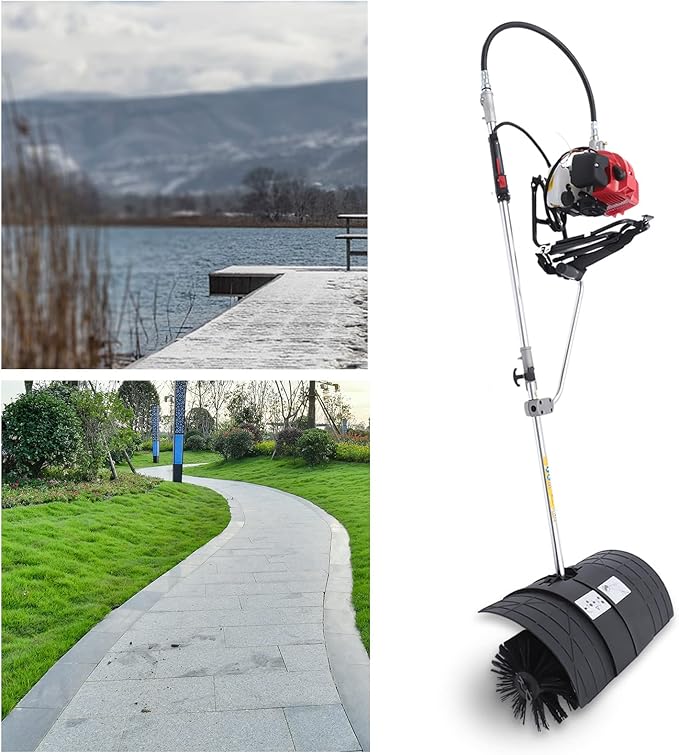 52CC Gas Power Broom, 2 Stroke Gas Handheld Sweeper, 1700W / 2.3HP Cordless Snow Shovel Cleaning Tools Sweeper for Driveway Turf Lawns Artificial Grass