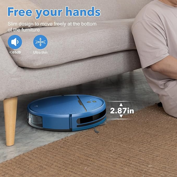 Robot Vacuum and Mop Combo, 2 in 1 Robot Vacuum Cleaner with WiFi/App, Smart Robotic Vacuums with Strong Suction, Schedule, Self-Charging, Slim, Quiet, Ideal for Hard Floor, Pet Hair, Low Pile Carpet