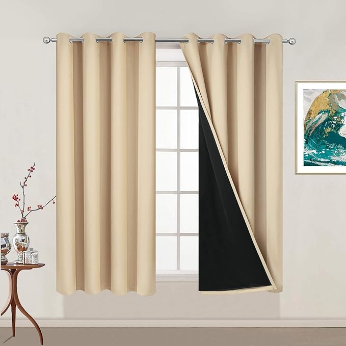 Yakamok Beige 100% Blackout Curtains