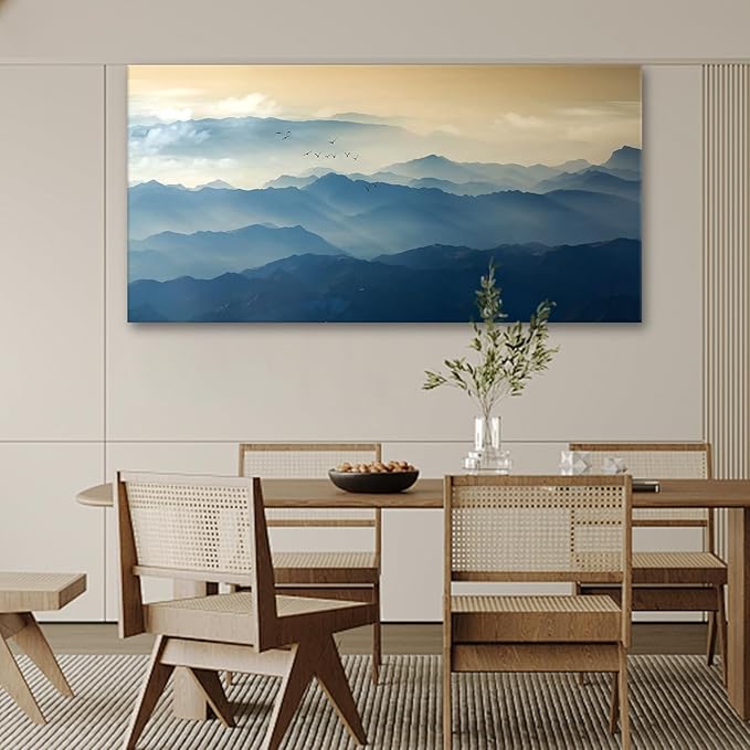 JLXART Wall Art Foggy Mountain with Bird Landscape Large Canvas Prints Wall Decor Living Room Bedroom Natural Scenery Office Decor Pictures 30"X58"
