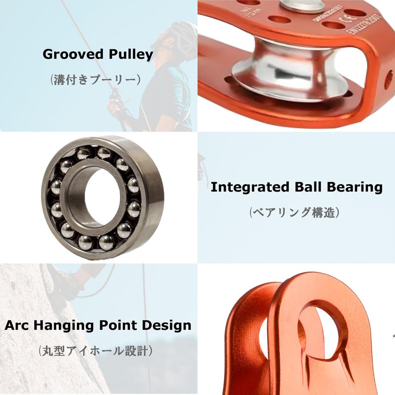 YAPJEB 26kN Climbing Single Pulley, Aluminum Climbing Bearing Pulley CE Certified for for Heavy Duty, Climbing, Zipline, Hauling Outdoor Activity (Black)