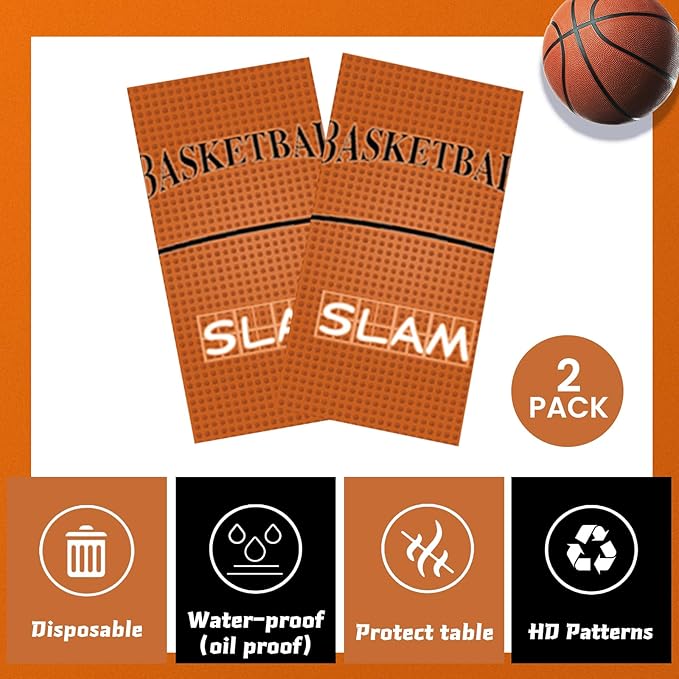 2 Packs Basketball Tablecloth Plastic 54 X 108Inch, Basketball Party Decorations Table Cloth Disposable Rectangle Sports Ball Table Cover for Birthday Party Supplies