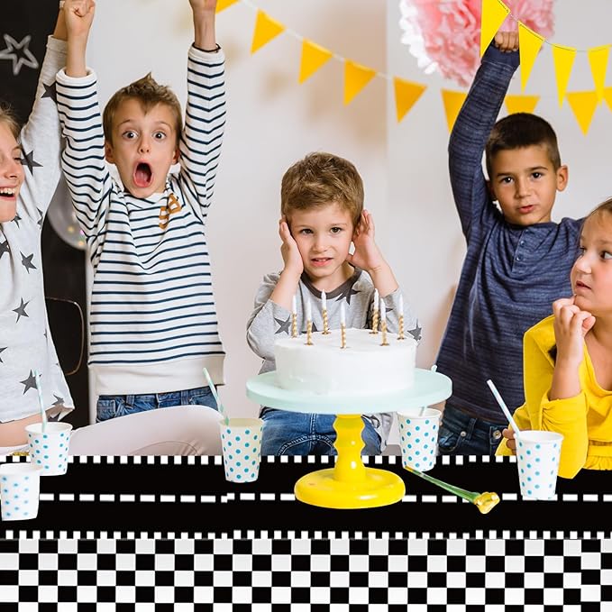 2 Packs Checkered Racing Car Tablecloth Plastic 54 X 108Inch, Car Birthday Party Decorations Table Cloth Disposable Racetrack Table Cover for Kids Boy Car Theme Birthday Party Supplies (Racing Car)