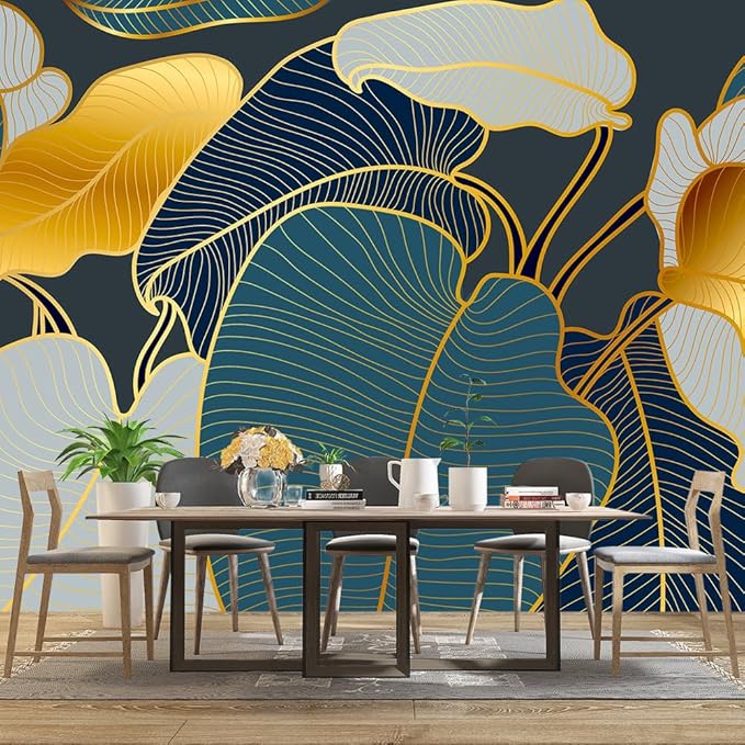 Golden Botanical Leaf wallpeper Living Room Bedroom wall Mural