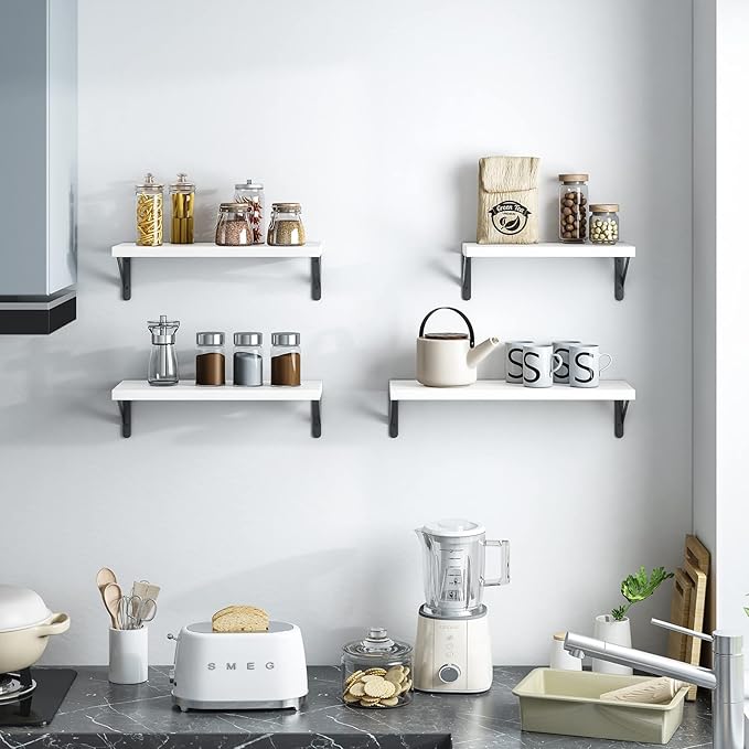 YGEOMER Floating Shelves for Wall, Different Sizes White Wall Shelves for