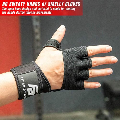 Fit Active Sports RX2 Weight Lifting Workout Gloves with Built-in Wrist Wraps - Gym Gloves with Wrist Support Durable Non-Slip Palm Padding to Avoid Calluses - for Men & Women
