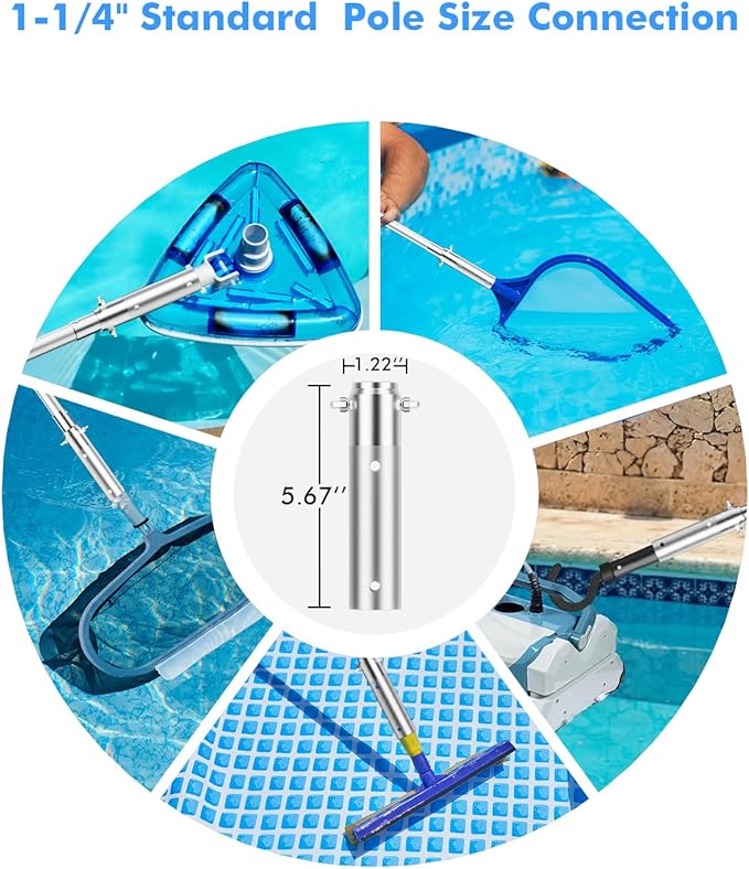 Pool Pole Telescopic 20FT Heavy Duty Upgraded Aluminum, 20 Ft Extension/Extendable Telescoping Tool for Above Ground/Inground Swimming Cleaning Supplies Accessories, Leaf Skimmer/Brush/Net/Vacuum/Mesh