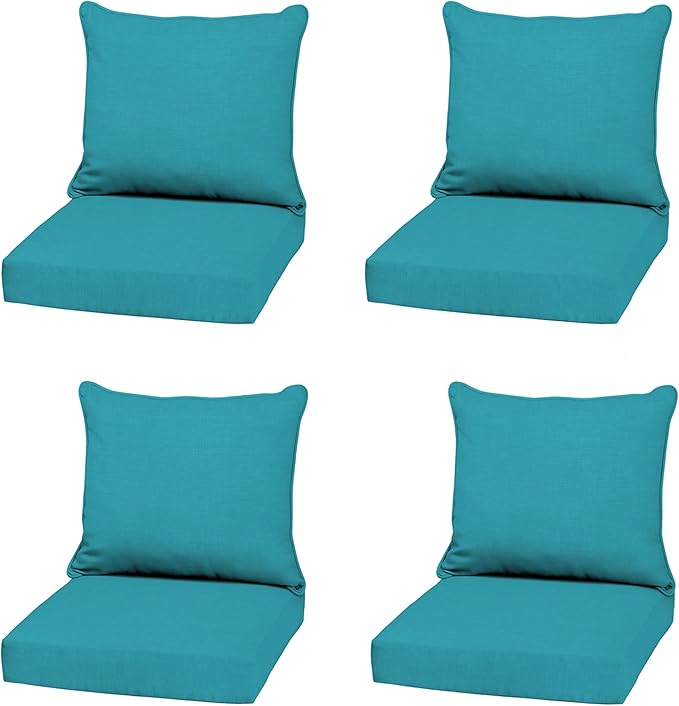 Arden Outdoor Deep Seat Cushion Set (4-Pack), 22 in x 24 in, Weather-Proof, Rain-Proof, Fade Resistant Patio Cushion for Chair, Sofa, and Couch Lake Blue Leala