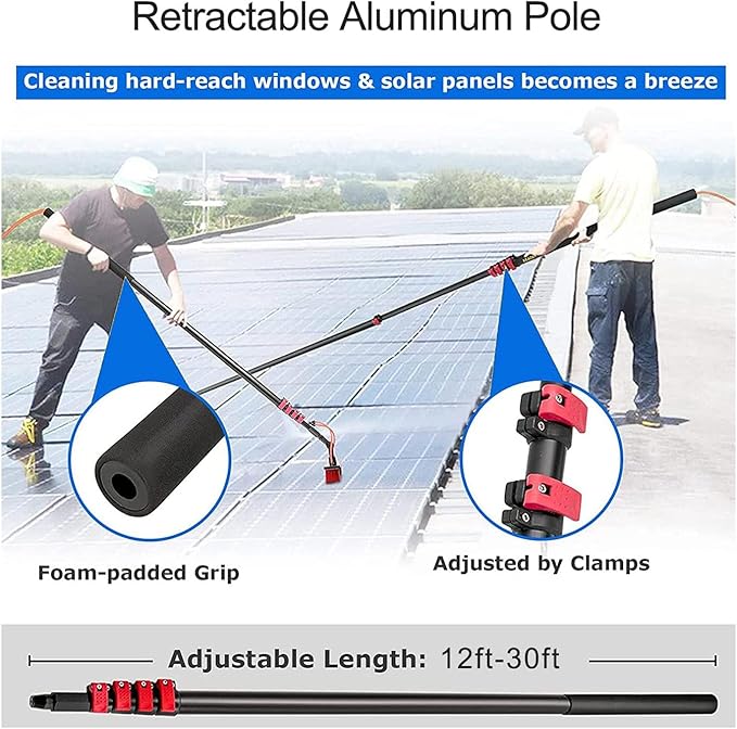 Solar Panel Cleaning Brush Window Cleaner Kit, Photovoltaic Panel Cleaning Telescopic Window Cleaner, Suitable for Cleaner Conservatory Roof Photovoltaic Panel Cleaning 6