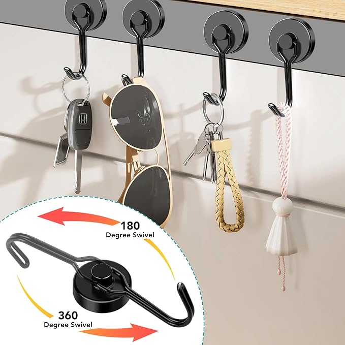 DIYMAG Black Magnetic Hooks, 80LBS Strong Magnetic Hooks Heavy Duty, Strong Magnet Hooks with Metal Hanger for Hanging Refrigerator Home Kitchen Office, 16Pack