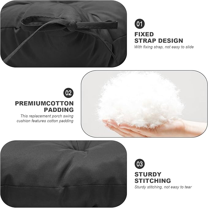 Porch Swing Cushions,Outdoor Cushions 3 Seater Replacement with Backrest, Waterproof Thickened Bench Cushion with Ties for Porch, Patio,Outdoor, Backyard and Garden (Black 47 * 40 in)