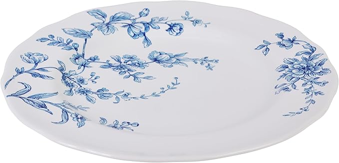 222 Fifth 12-Piece Porcelain Dinnerware Set for 4, White & Blue Plates and Bowls Set, Glossy Ceramic Dish Set with Beautiful Floral Design, Elegant Kitchen Dishes, Microwave & Dishwasher Safe, Bellamy