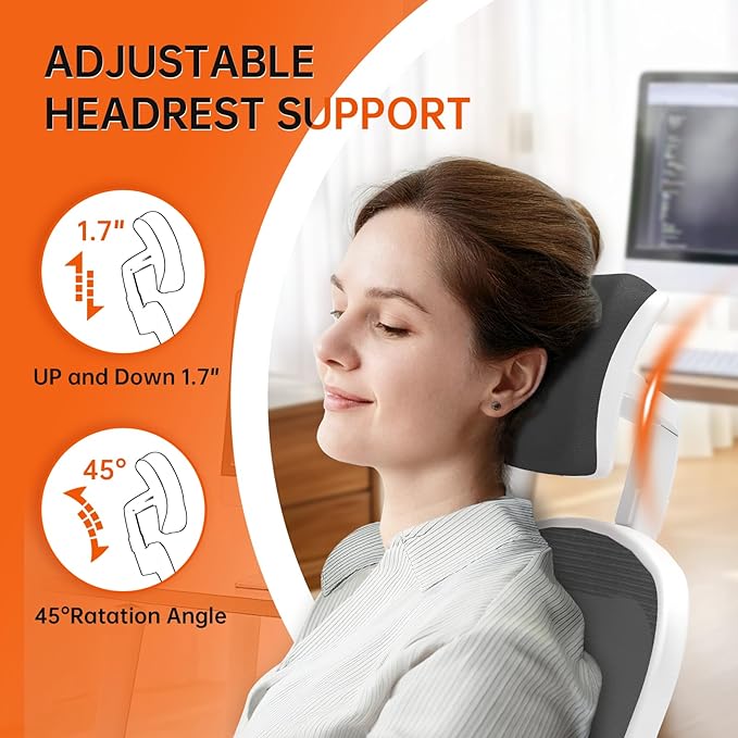 Synorla Office Chair Ergonomic Desk Chair, 330LBS Capacity, High Back Computer Design for Long Hours Comfort, Rolling Swivel Executive Task for Home Office with Flip-up Armrests (White Black)