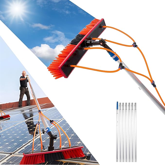4m/13FT Extendable Window Cleaning Telescopic Pole with Water Fed Brush Ideal for Cleaner Conservatory Roof Photovoltaic Panel and Solar Panel Cleaning Extendable Roof Cl