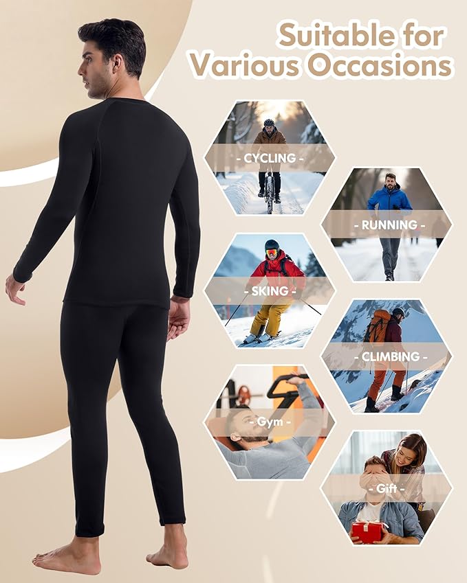 CL convallaria Thermal Underwear for Men Long Johns Fleece Lined Hunting Gear Set Base Layer for Cold Weather XS-4XL