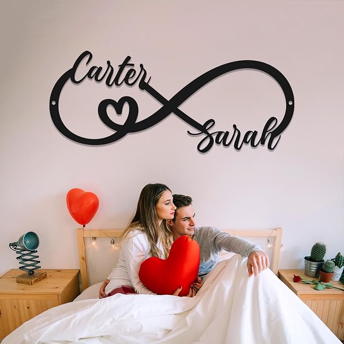 Personalized Home Decoration Metal Couples Name Sign,Heart Metal Love Plaques Wall Art,Valentine's Day Wedding gift bedroom decoration hangings Family Décor