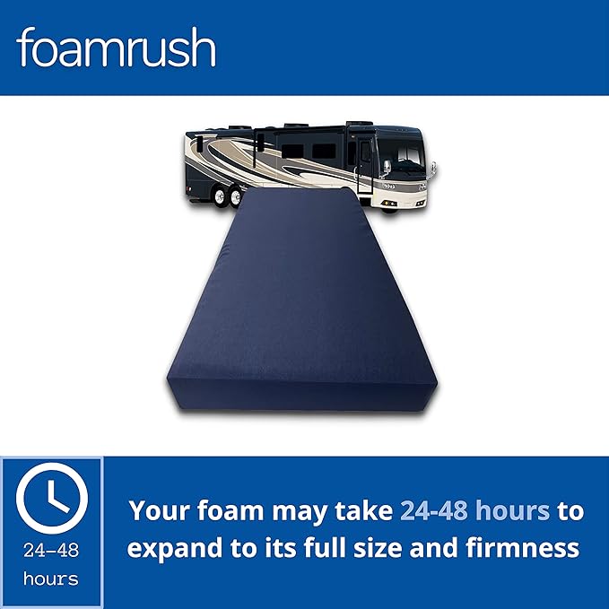 FoamRush 3-Inch Bunk (48" x 75") Gel Memory Foam RV Mattress Replacement with Canvas Navy Cover, Medium Firm, Made in USA, Camper Trailer, Removable Water-Resistant Outdoor/Indoor Cover with Zipper