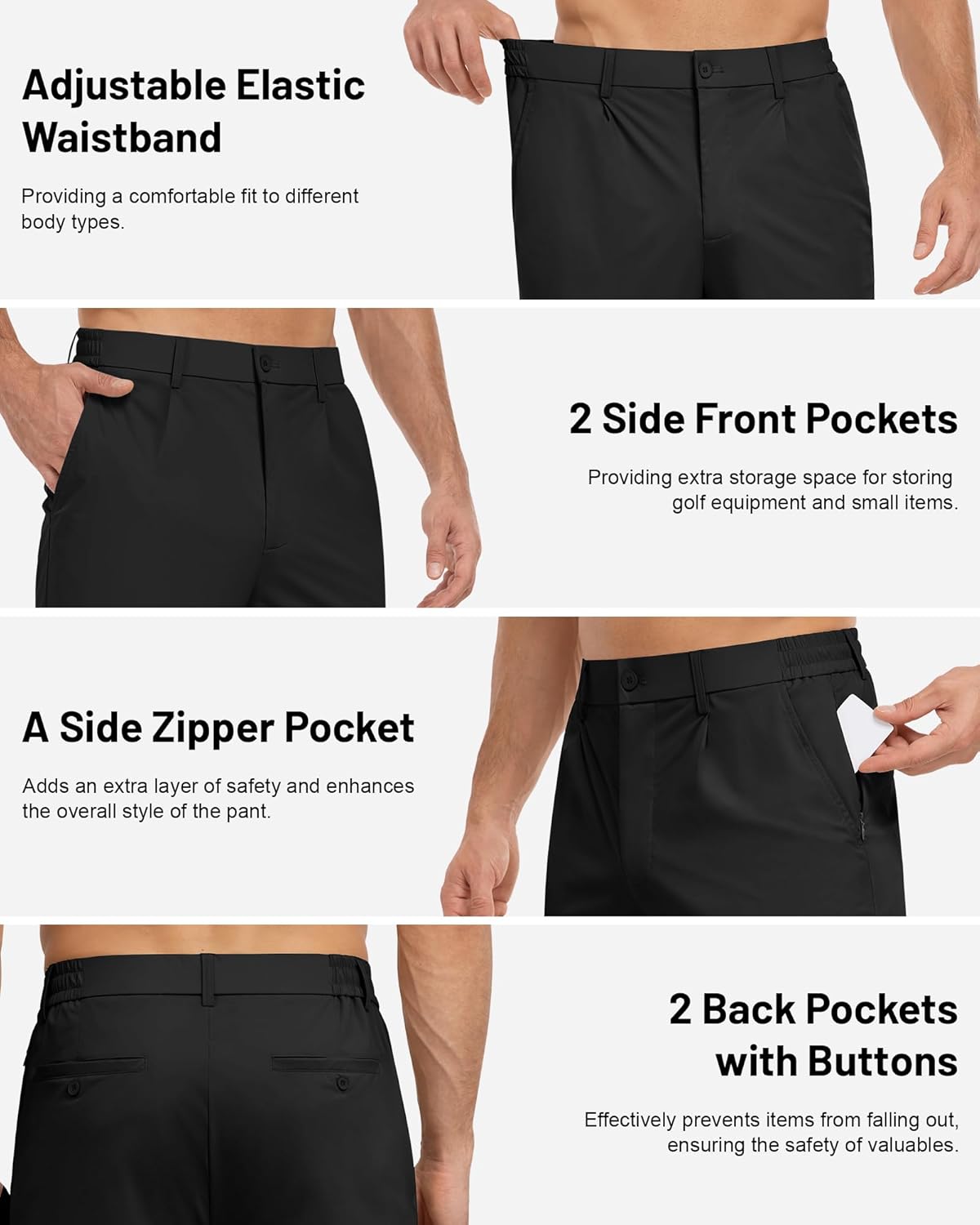 Skiennix Men's Golf Pants - Lightweight Stretch Casual Dress Trousers with 5 Pockets & Elastic Drawstring