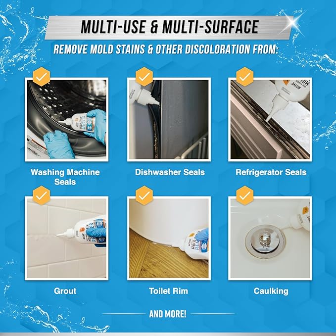 ACTIVE Mold Stain Remover Gel and Appliance Cleaner Wipes - Includes 7oz Mold Stain Remover and 24pk Appliance Surface Cleaning Wipes