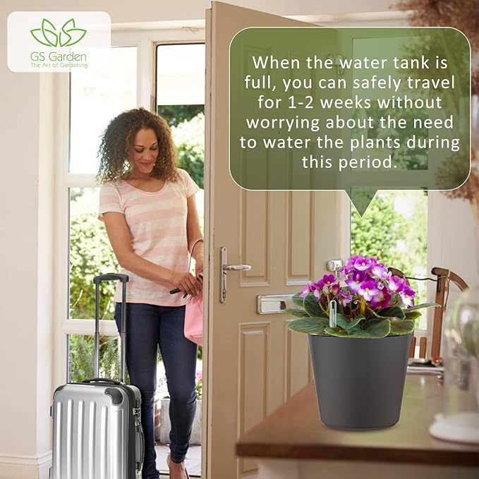 Self Watering Planters for Indoor Outdoor Plants 7 inch Flower Pot with Water Level Indicator Grey 3 Pack African Violet Self Watering Pots for All Orchid agave etc. House Plant Plastic Planter