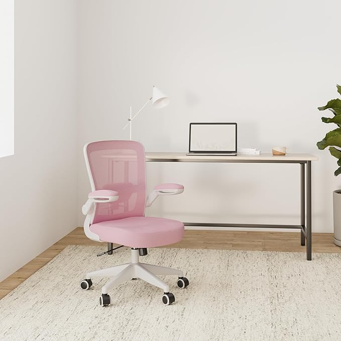 FelixKing Office Chair, Ergonomic Desk Chair Breathable Mesh Chairs Adjustable High Back Lumbar Support Flip-up Armrests, Executive Rolling Swivel Comfy Computer Chairs Home Office Pink