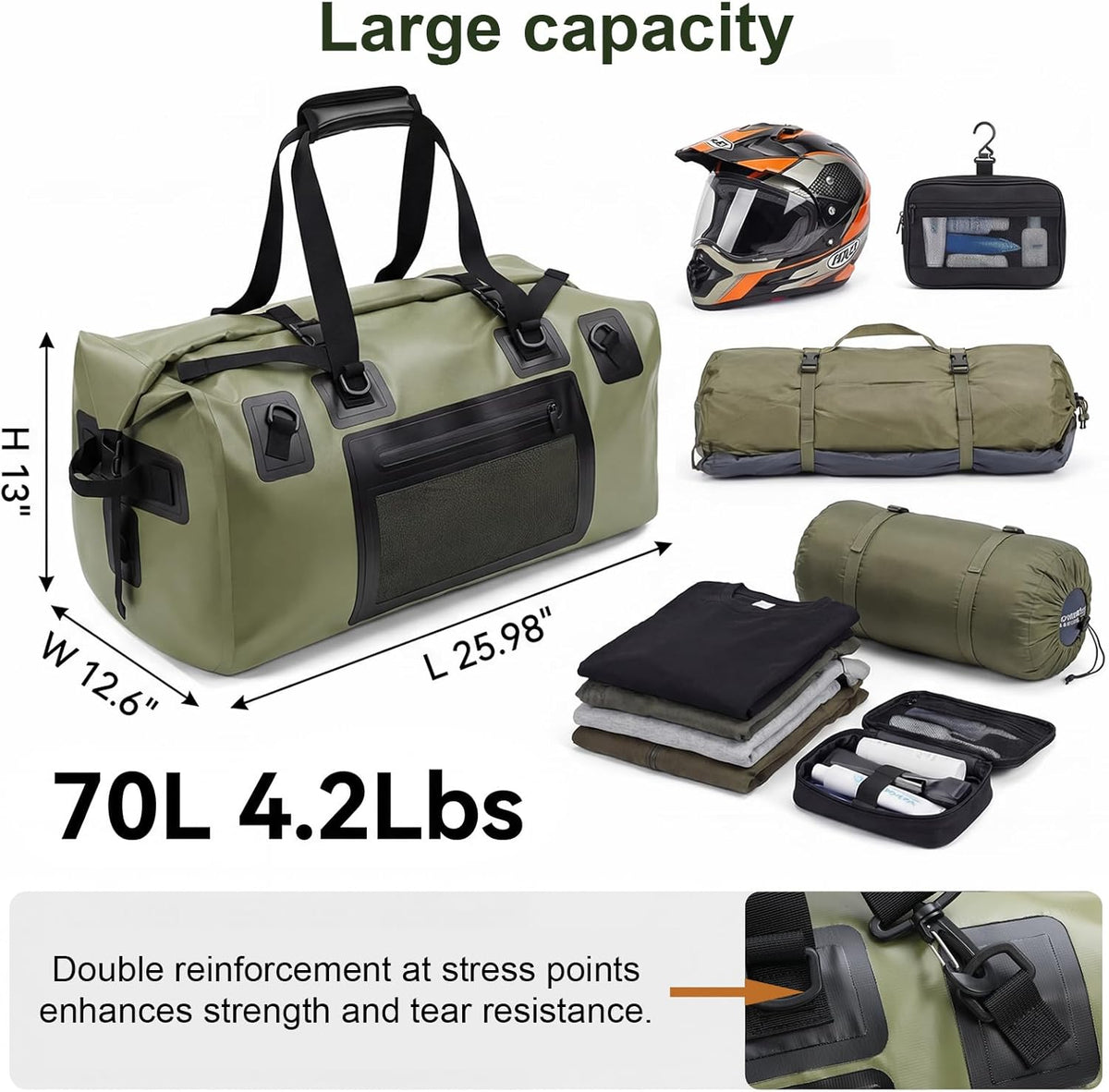 Skiennix Waterproof Duffel Bag - 70L Heavy-Duty Roll Top Design for Kayaking, Rafting & Camping