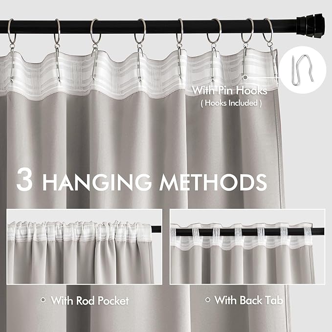 MIULEE Stone Back Tab Blackout Curtains 63 Inch Length 2 Panels Set