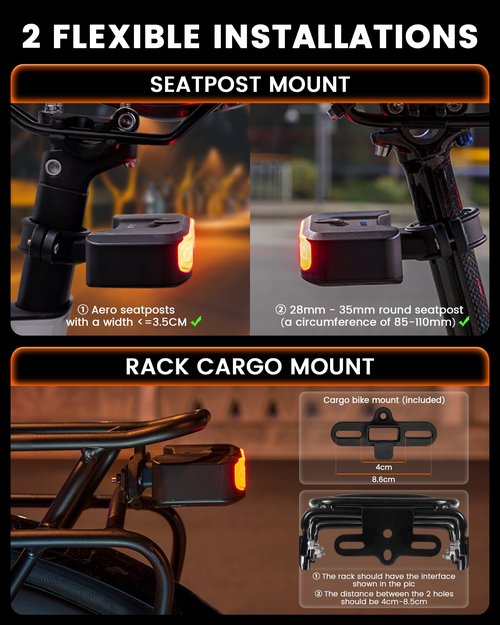 RAVEMEN NT101 Bike Tail Light with Turn Signals 160lm Rear Bicycle Light with Bike Horn Alarm for Seatposts/Cargo Rack, Auto ON/Off Bike Brake Light Ground Warning Lights for Night Riding Safety