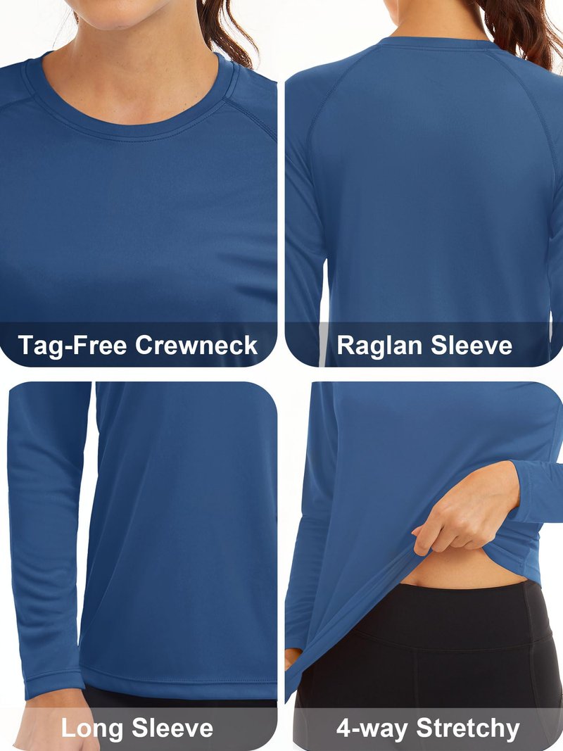 MAGCOMSEN Running Shirts Women Athletic Shirts Women T Shirts for Women Workout Shirts for Women UV Shirts for Women Long Sleeve Shirts Summer Tee Blue Grey