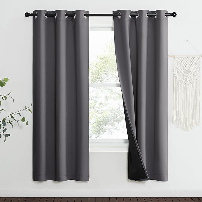 NICETOWN Grey Full Shade Curtain Panels, Pair of Thermal Insulated & Energy