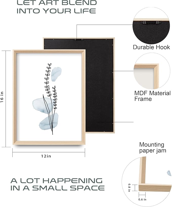 HesenDot Framed Blue Floral Canvas Wall Art, Minimalist Botanical Wall Art Decor