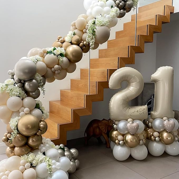 40 Inch Beige Numbers 9 Balloons, Large Self Inflating Cream White Digital 9 Helium Balloons, Giant Foil Mylar Number 9 Balloons for Women Men Girls Boys 9th Birthday Party Anniversary Decorations