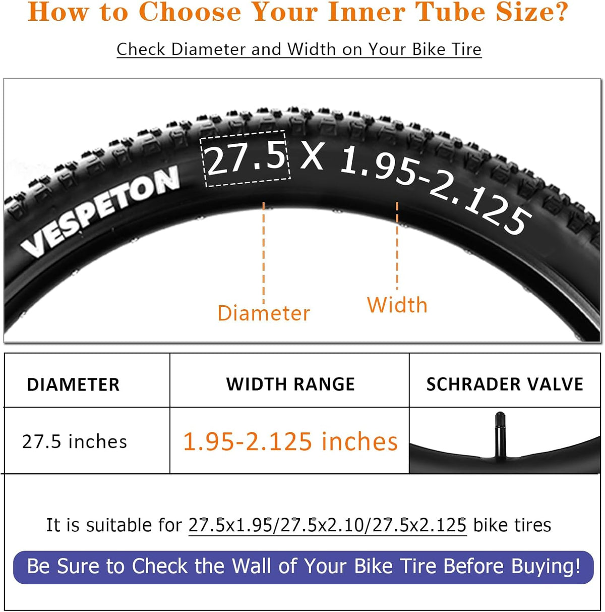 Skiennix 27.5 Inch Bike Tube | Premium Butyl Rubber with AV48mm Schrader Valve | 2 Pack