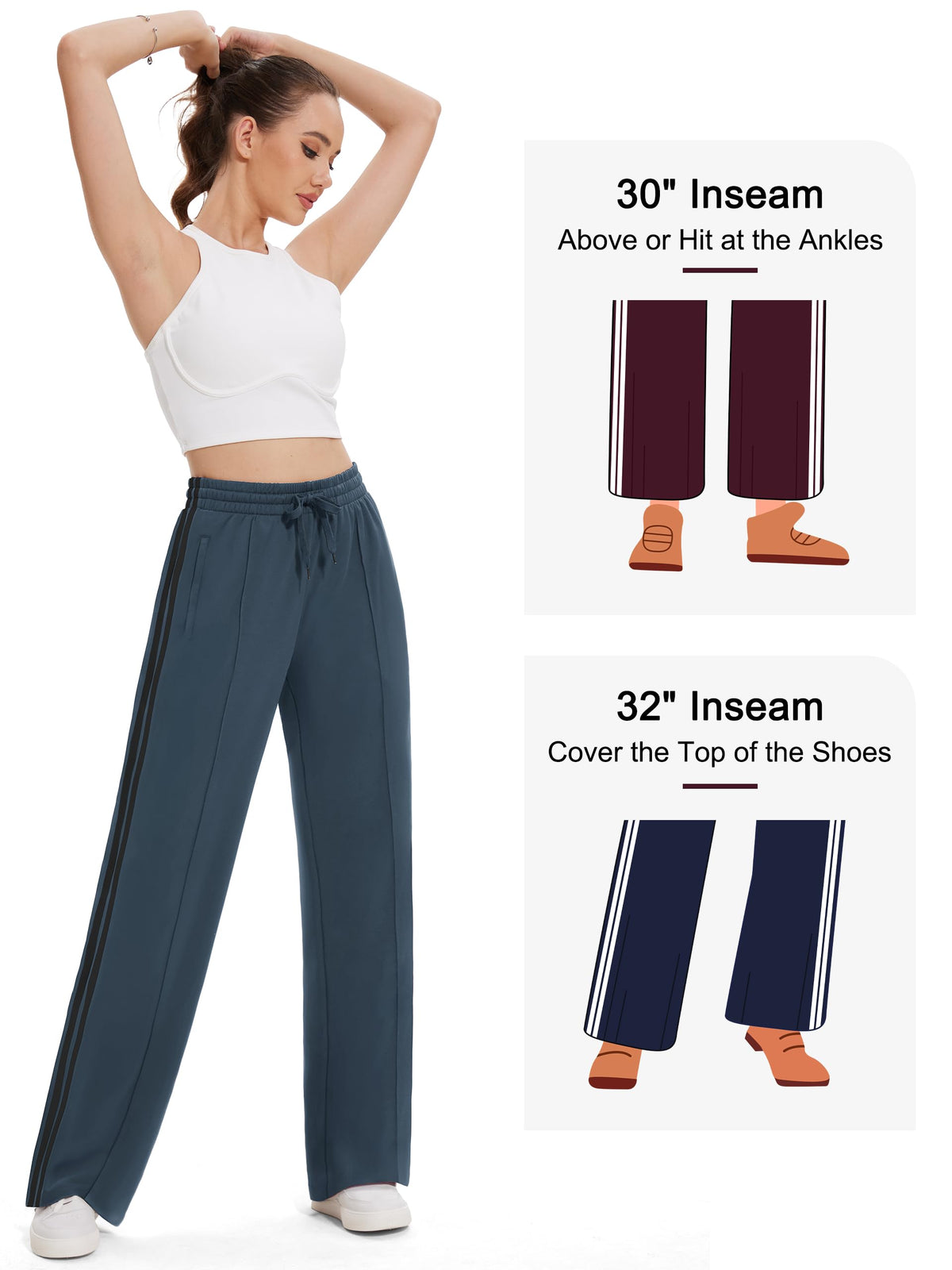 Tapata Women's 34" Inseam Tall Track Pants Loose Straight Leg Jogging Sweatpants Warm-Up Sports Athletic Running, Dark Grey, S