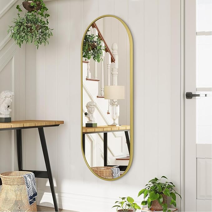 Large Oval Full Length Mirror, Pill Shaped Oblong Bathroom Wall-Mounted Mirrors