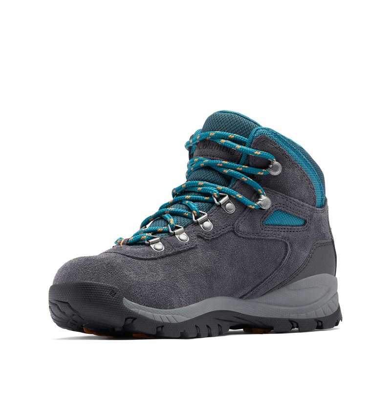 Columbia Womens Newton Ridge Plus Waterproof Amped, Shark/River Blue, 6 Wide
