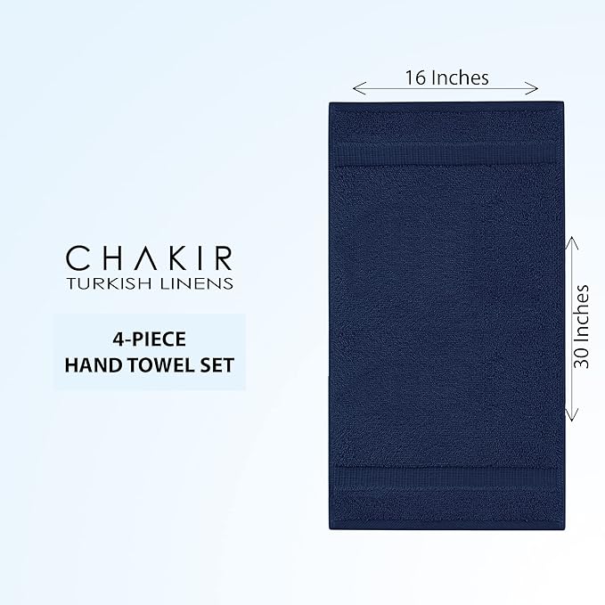 Chakir Turkish Linens Premium Cotton Absorbent Turkish Towels (Hand Towel - 4 Piece Navy Blue)