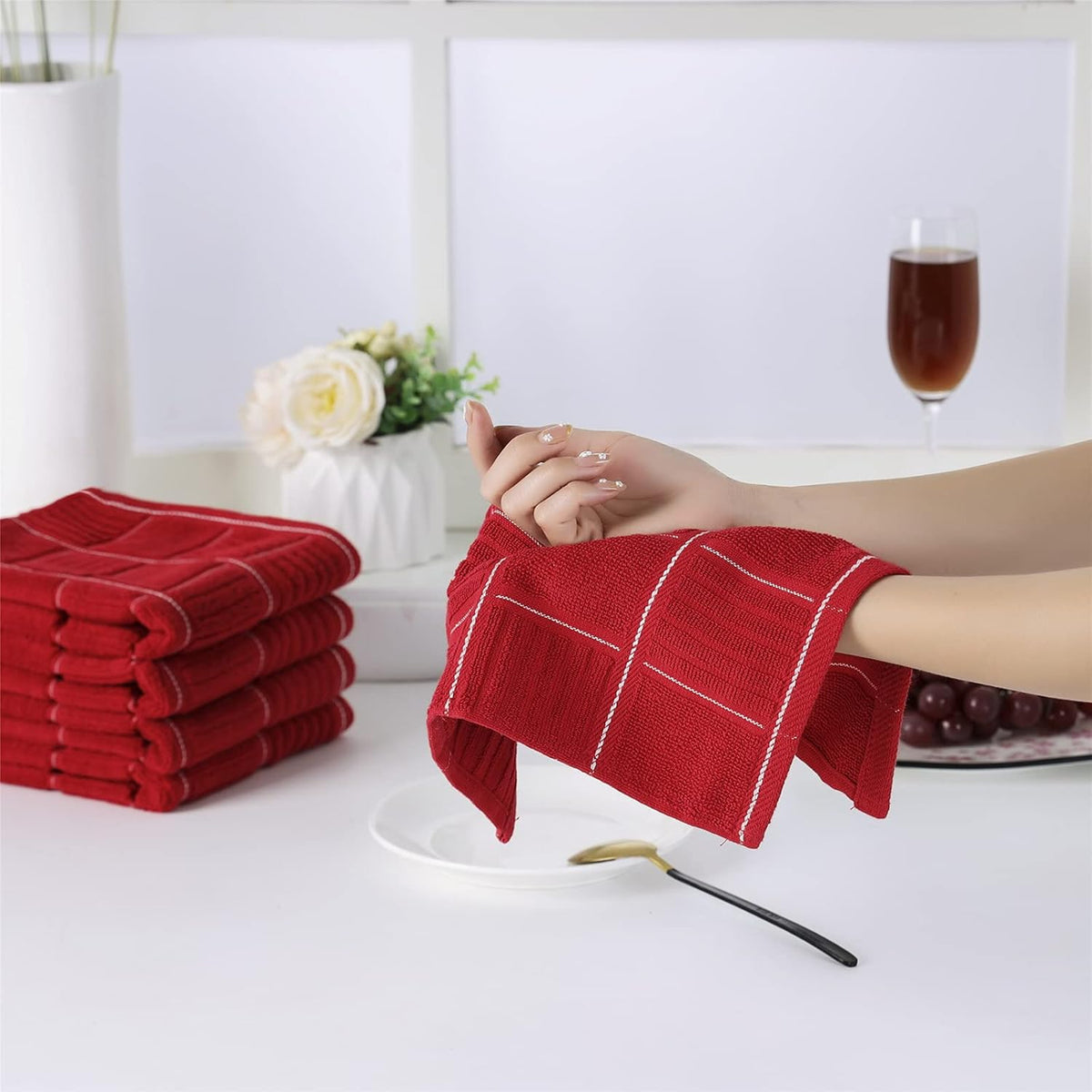 Glynniss Kitchen Towels and Dishcloths Set, Four Kitchen Dish Towels 16x26 Inches, Four Absorbent Dish Cloths for Washing Dishes 12x12 Inches, Cleaning and Drying for Everyday Use Pack of 8 (Rust)