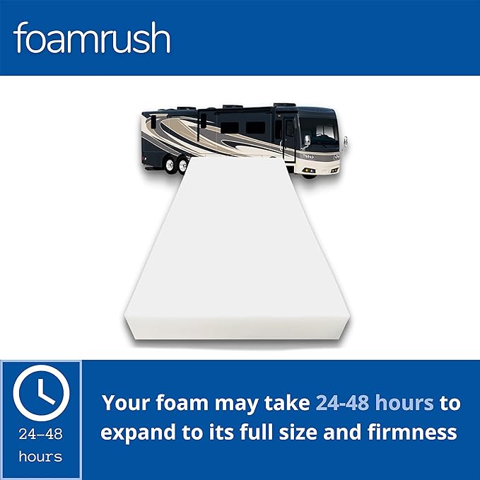 FoamRush 3-Inch Bunk (48" x 72") High Density Foam RV Mattress Replacement, Medium Firm, Pressure Relief Support, Travel Camper Trailer Truck, Made in USA, CertiPUR-US Certified, Cover Not Included