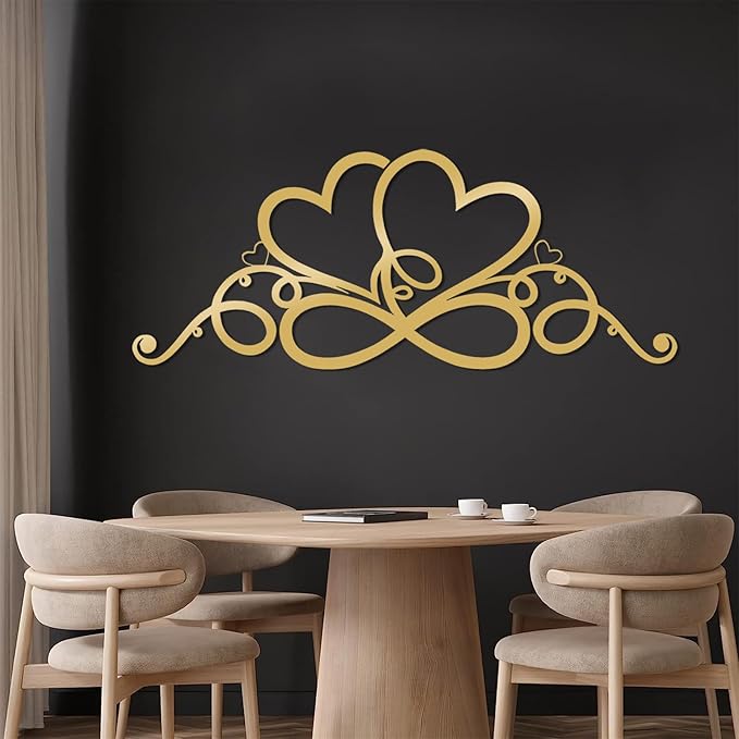 Infinity Heart Metal Wall Art, Infinity Heart Wall Decor, Double Infinity Heart Metal Sign, Love Sign Wall Decor, Infinity Sign Wall Decor, Metal Love Wall Decor, Geometric Wall Art (Gold, 35"x14"/90x36cm)