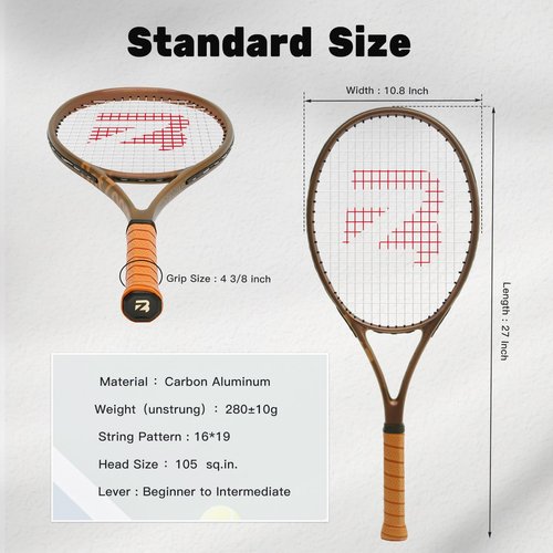 BatZoom Tennis Racket for Beginners & Adults - Lightweight Graphite Racquet with Comfortable Grip | Shock Reduction Technology | Includes Carrying Bag(Color Options)