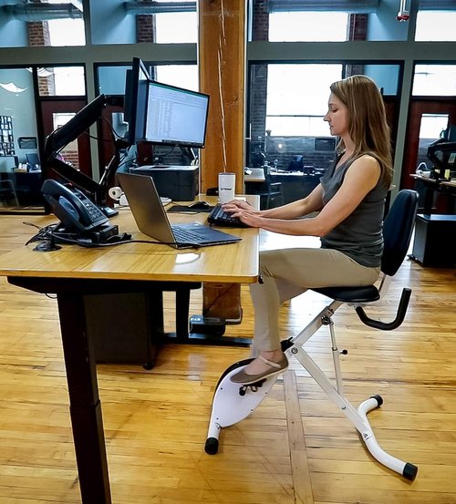 FitDesk Adjustable Exercise Bike Desk - Digital Monitor, 8 Resistance Levels, Foldable, Supports 242 lbs - Ideal for Home & Office