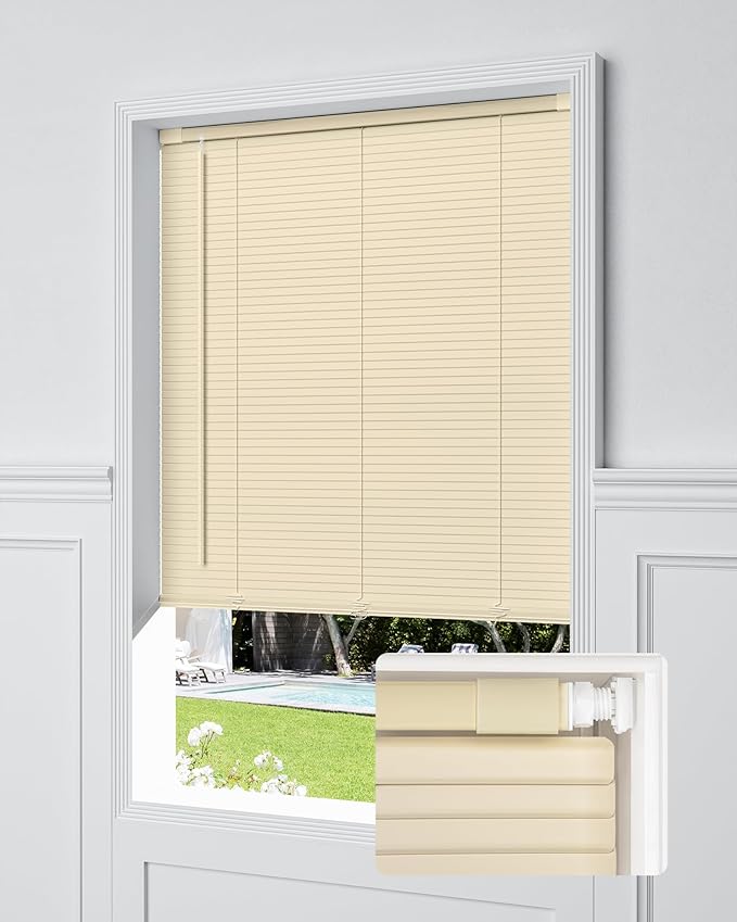 UNISHADES Custom No Tools No Drill Cordless Mini Blinds, 100% Privacy L-Shaped
