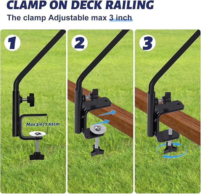 ERYTLLY 2 Packs 3 Inch Clamp 28" Long Deck Hook Wall Pole Wall ounted Deck Hook Extensible and Adjustable Wal!Bracket for Hanging Bird Feeder,Plants,Wind Chimes
